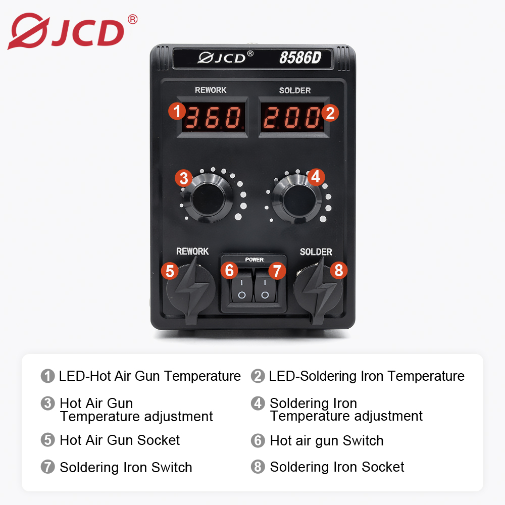JCD 750W 8586D Soldering Stati - огляд і ціна 2 In 1 Soldering Rework Station 750W