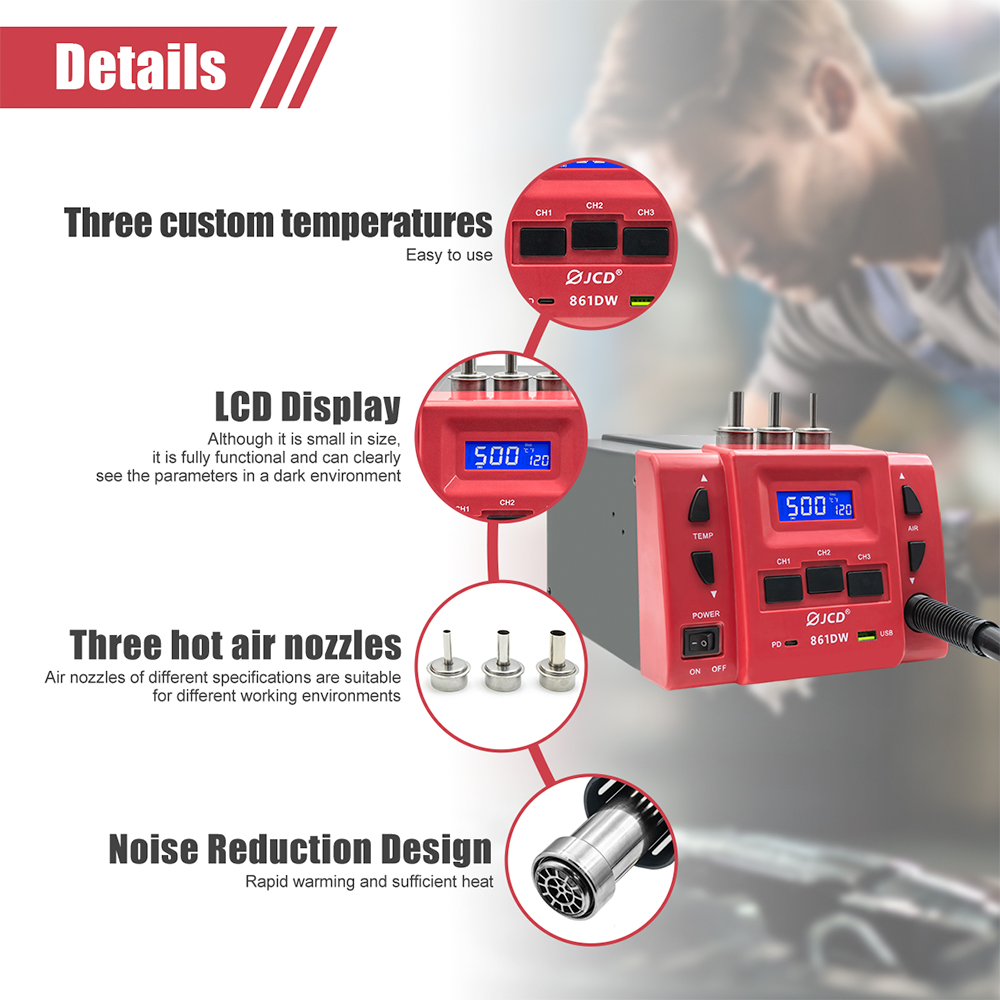 JCD 861DW Hot Air Gun 1000W Hi - огляд і ціна Hot Air Rework Station 861Dw